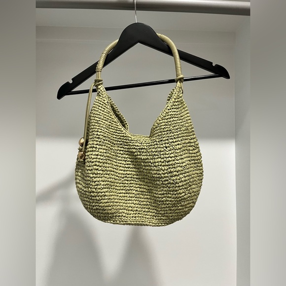 Madewell The Camren Straw Bag with Leather Trim in Sagebrush with gold charms - Picture 8 of 16